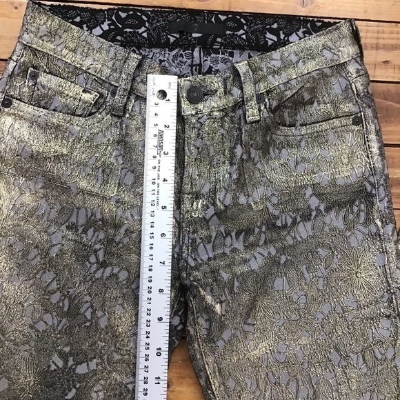 7 For All Mankind gold black jeans embroidered medium rise waist skinny size 26 - Picture 10 of 12